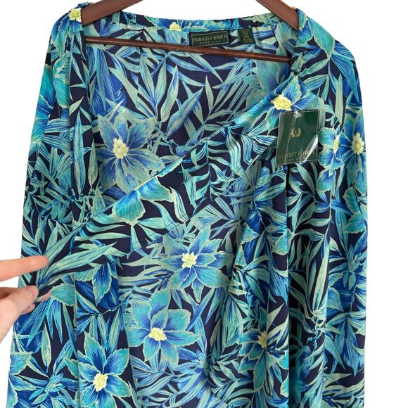 NWT Embassy Row II Pure Silk Blue Green Floral Resort Swim Cover Paradise - Picture 5 of 10
